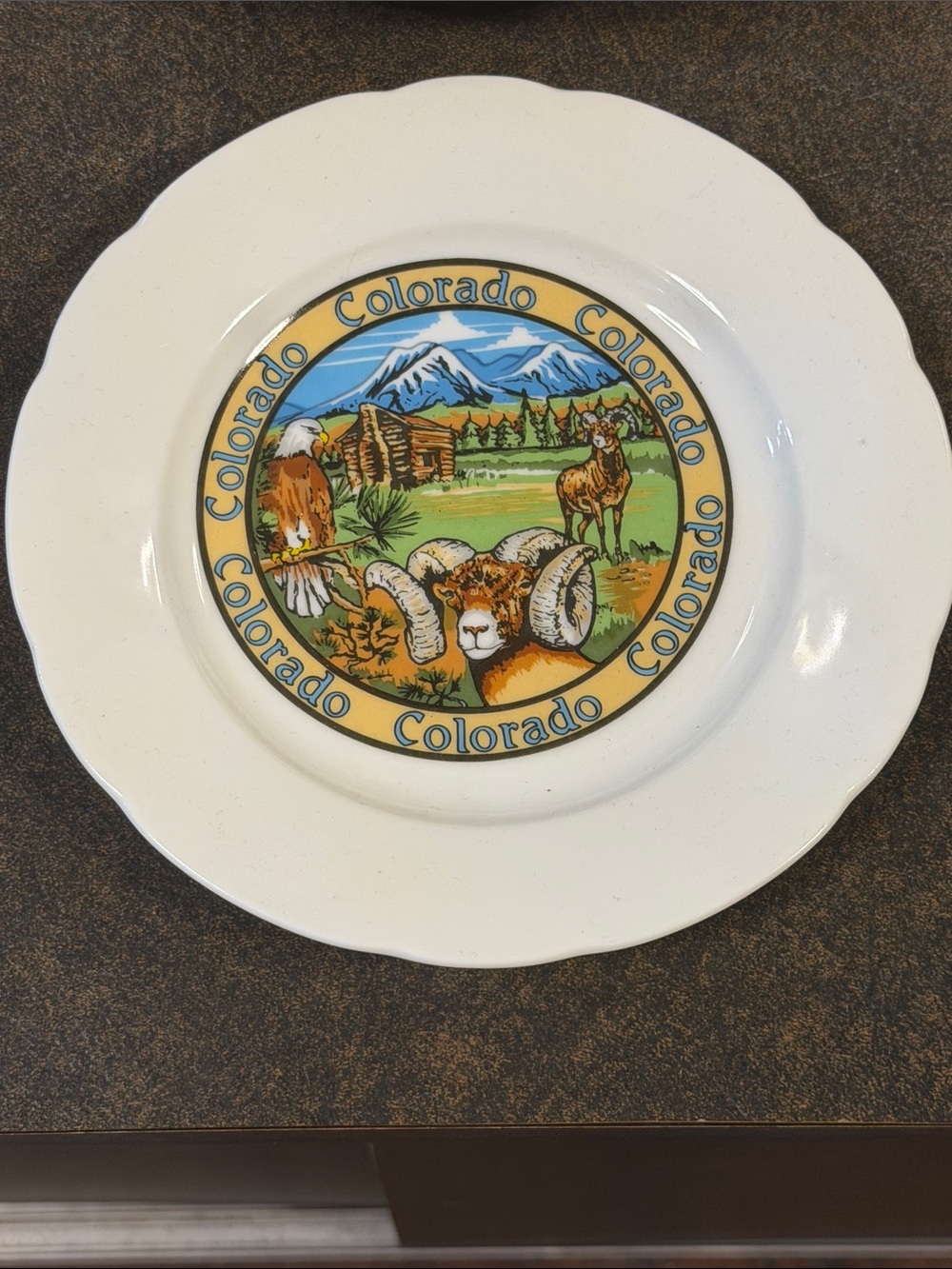 Colorado Scenic Souvenir Dinner Plate - White with Multicolor Center